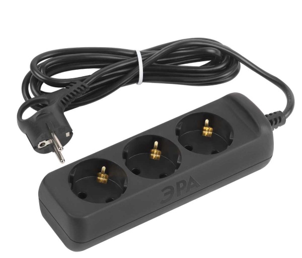 Удлинитель электрический ЭРА UX-3e-3m-B с заземлением 3 розетки 3м ПВС 3x0,75мм2 10А черный Б0057722