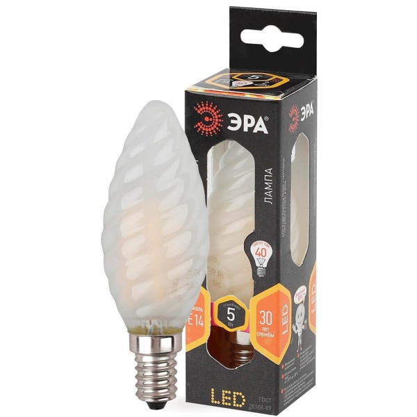 Лампа светодиодная филаментная ЭРА E14 5W 2700K матовая F-LED BTW-5W-827-E14 frost Б0027937