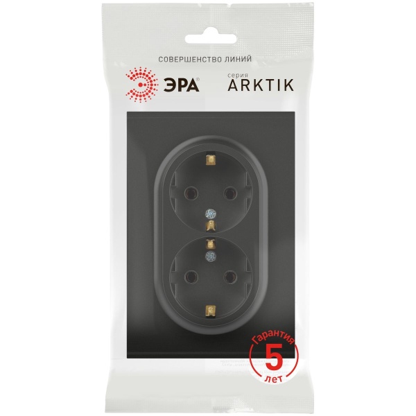 Розетка ЭРА Arktik 16-2104-05 двойная с заземлением 2X2P+E Schuko 16А-250В антрацит Б0070448