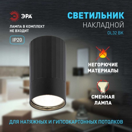 Настенно-потолочный светильник ЭРА OL32 BK Б0056376