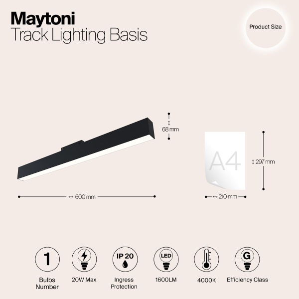 Трековый светодиодный светильник для магнитного шинопровода Maytoni Track lamps TR012-2-20W4K-B