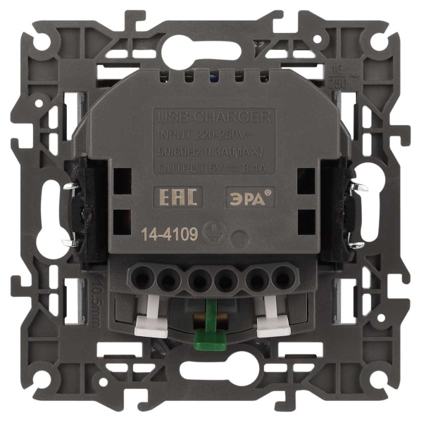 Розетка ЭРА Elegance 14-4109-16 2P+E 16A-250В штор. с 2xUSB 5В-3А титан Б0065775