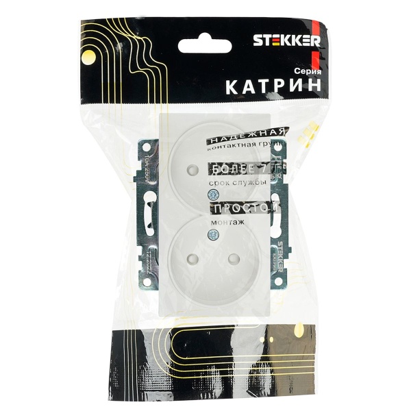 Розетка двойная 2P Stekker Катрин со шторками белый GLS10-7113-01 39573