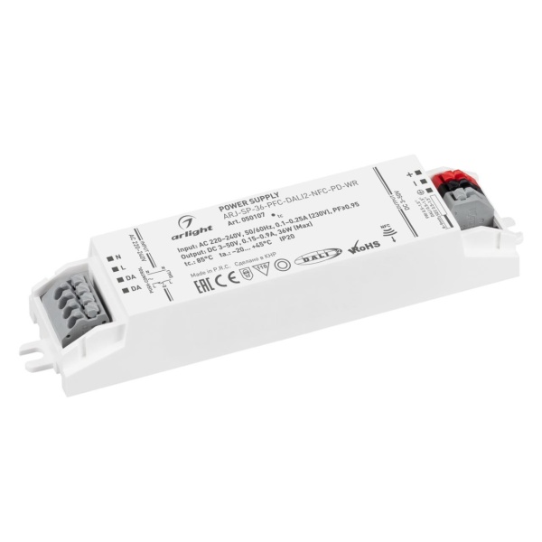 Блок питания ARJ-SP-36-PFC-DALI2-NFC-PD-WR (36W, 3-50V, 0.15-0.9A) Arlight 050107