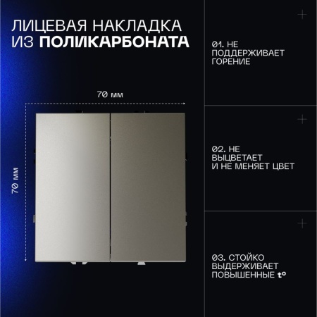 Выключатель встраиваемый Voltum S70 двухклавишный 10А, (шелк) VLS020104