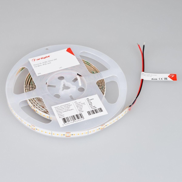 Светодиодная лента Arlight 12W/m 80Led/m 2835SMD холодный белый 5M UL-A180-10mm 24V White6000 044511