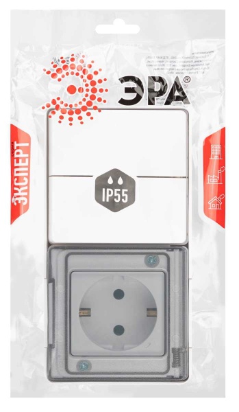 Блок розетка с выключателем ЭРА Эксперт 11-7502-01 двойной IP55 16A-10AX-250В ОУ белый Б0063270