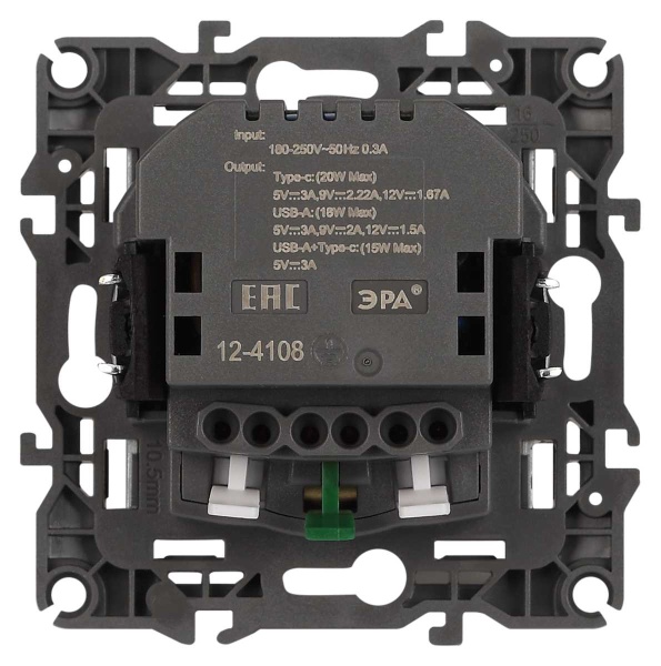 Розетка ЭРА Серия 12 12-4108-01 2P+E 16A-250В со шторками с USB type-A+C 5В-3А белый Б0067752