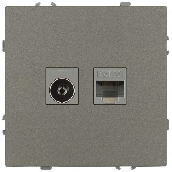 Розетка ЭРА Galaxy 15-3110-07 комбинированная RJ45+TV IP20 титан Б0070788