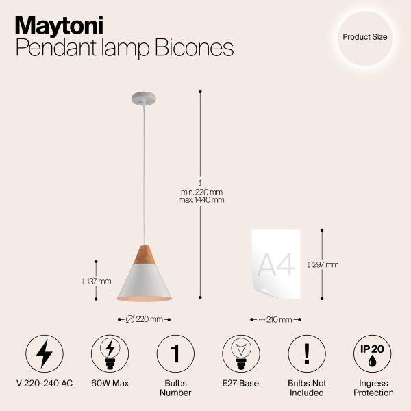 Подвесной светильник Maytoni Bicones P359-PL-01-W