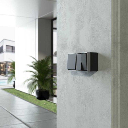 W5020234/ Выключатель двухклавишный влагозащищенный Gallant (черный с серебром)