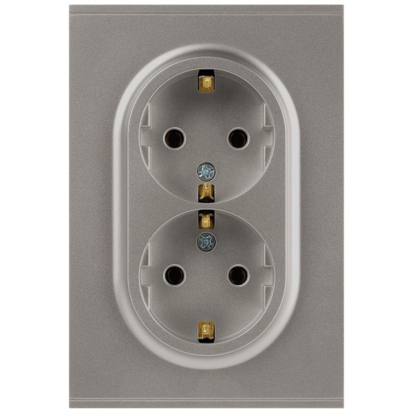 Розетка ЭРА Arktik 16-2105-07 двойная с заземлением 2X2P+E Schuko со шторками 16А-250В титан Б0070460