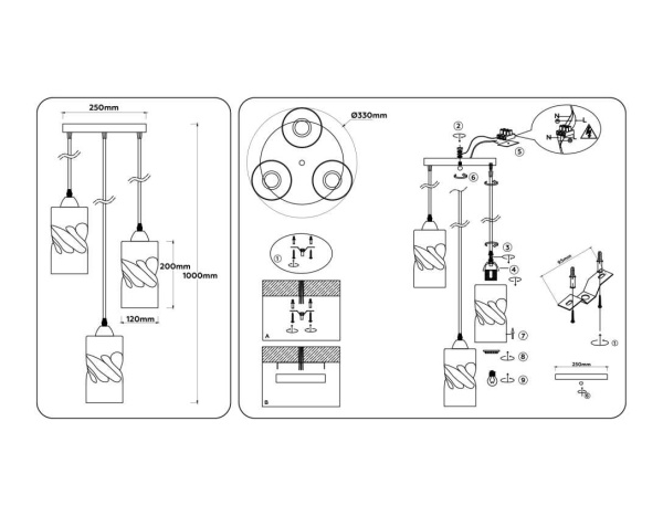 Светильник подвесной со стеклянными плафонами Ambrella light Traditional TR3412