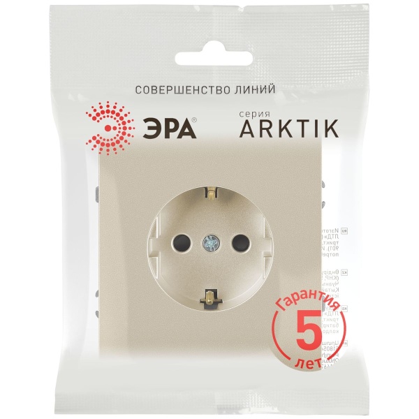 Розетка ЭРА Arktik 16-2102-04 с заземлением 2P+E Schuko со шторками 16А-250В шампань Б0070427