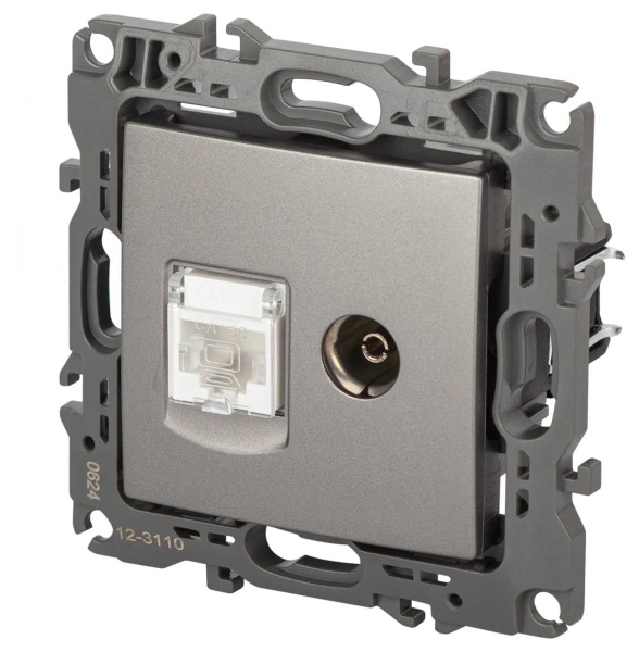 Розетка ЭРА Серия 12 12-3110-16 комбинированная RJ45+TV, титан Б0065646