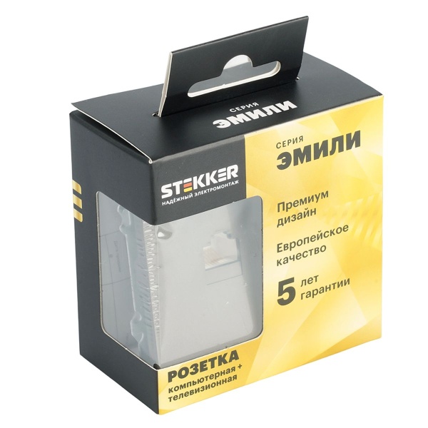 Розетка TV + компьютерная RJ-45 (механизм), Stekker Эмили, RST00-5106-09, антрацит, soft touch 49924