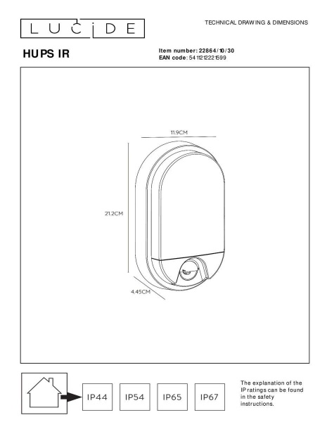 Уличный настенный светодиодный светильник Lucide Hups Ir 22864/10/30