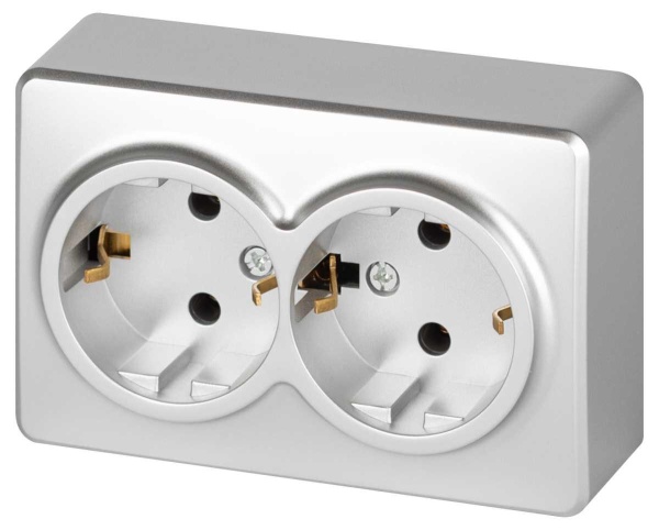 Розетка ЭРА Эксперт 11-2205-03 двойная с заземлением 2х2P+E Schuko IP20 16A-250В ОУ алюминий Б0063046