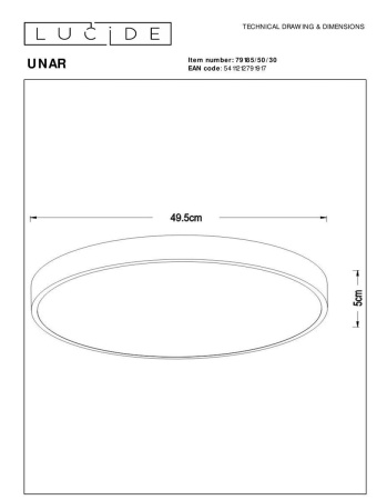 Потолочный светодиодный светильник Lucide Unar 79185/50/30