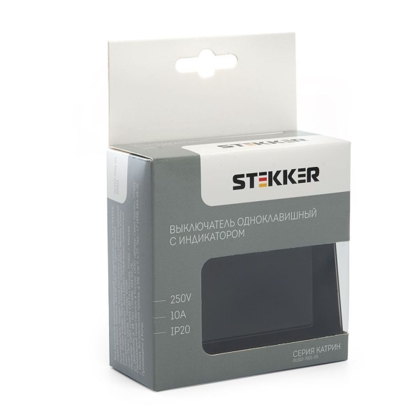 Выключатель 1-клавишный c индикатором Stekker GLS10-7001-05, 250В, 10А Катрин, черный 39503