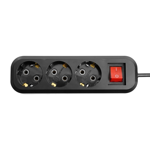Удлинитель трехместный с/з с выключателем Stekker HM03-31-03 3x0,75, 3м Home (У10А-002), черный 50422