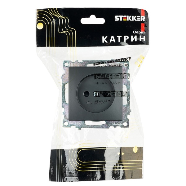 Розетка 2P Stekker Катрин со шторками черный GLS10-7109-05 39609