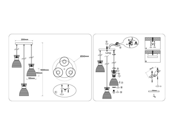 Светильник подвесной со стеклянными плафонами Ambrella light Traditional TR3408