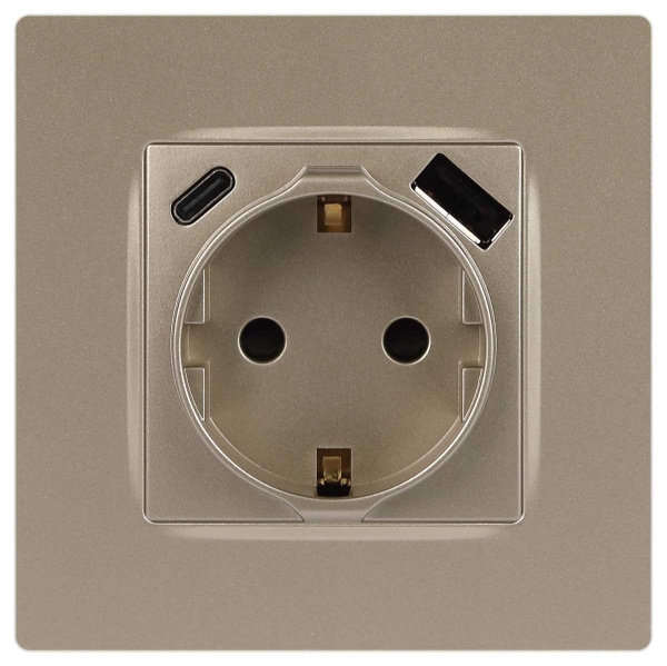 Розетка ЭРА Серия 12 12-4108-04 2P+E 16A-250В со шторками с USB type-A+C 5В-3А шампань Б0067727