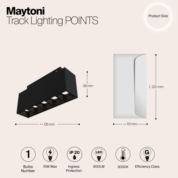 Трековый светодиодный светильник для магнитного шинопровода Maytoni Track lamps TR014-2-10W3K-B