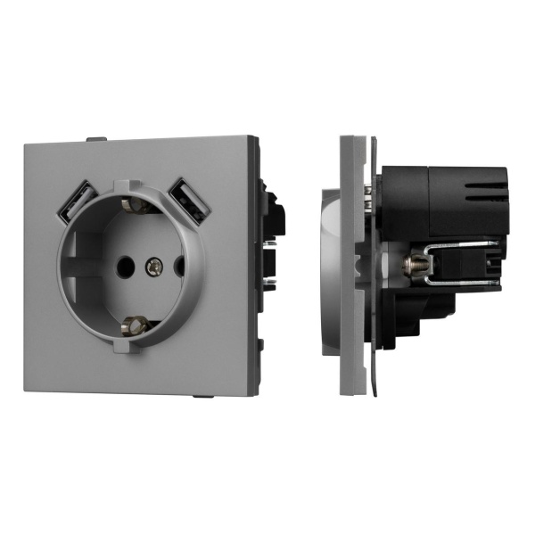 Механизм розетки с USB зарядкой SCT-TENDO-MUAA-PL-GR (230V, 16A) Arlight 054084