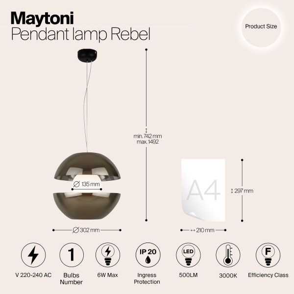 Подвесной светодиодный светильник Maytoni Rebel MOD322PL-L6G3K
