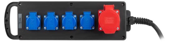 Удлинитель силовой ЭРА IND380-U-5e-5x2,5-10m-IP44 380В на каучуковой колодке 5 розеток 1xCEE 5P/4xSCHUKO 10м КГ 5x2,5 Б0057316