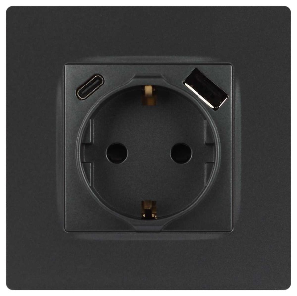 Розетка ЭРА Серия 12 12-4108-12 2P+E 16A-250В со шторками с USB type-A+C 5В-3А графит Б0067700