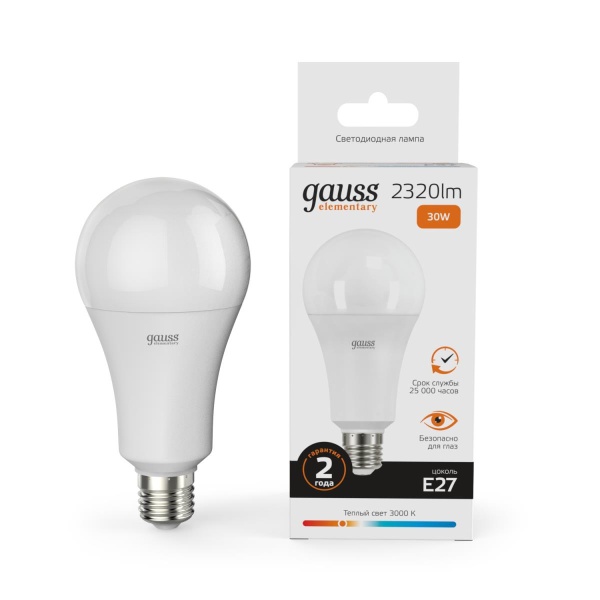 Лампа светодиодная Gauss E27 30W 3000K матовая 73219