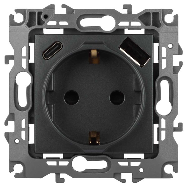 Розетка ЭРА Серия 12 12-4108-12 2P+E 16A-250В со шторками с USB type-A+C 5В-3А графит Б0067700