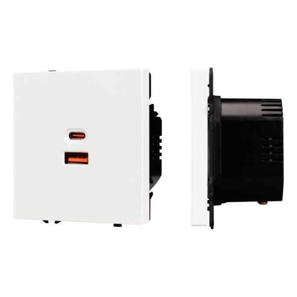 Механизм розетки с быстрой USB зарядкой SCT-NOBE-MUAC-SFPL-FC-WH (65W, QC3) Arlight 054316