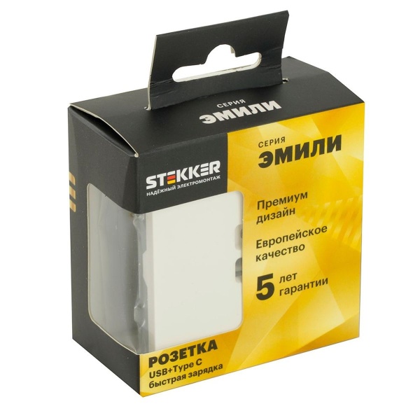 Розетка двухместная USB + Type C Stekker Эмили белый фарфор RST10-5115-01 49879