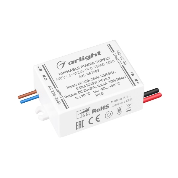 Блок питания Arligh ARPJ-SP-39260-PFC-TRIAC-MINI (10W, 20-39V, 260mA) 047587