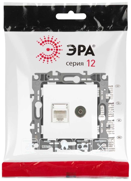Розетка ЭРА Серия 12 12-3110-01М комбинированная RJ45+TV, белый матовый Б0065691