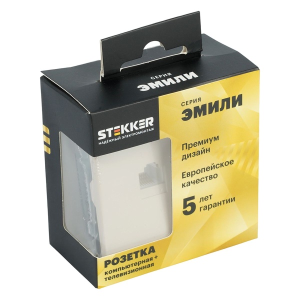 Розетка TV + компьютерная RJ-45 (механизм), Stekker Эмили, RST00-5106-08, кашемир, soft touch 49898