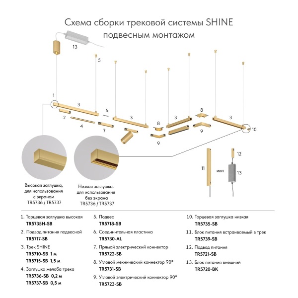 Соединитель для шинопровода Denkirs Shine Base TR5730-AL