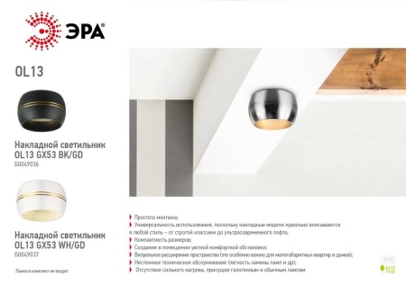 Накладной светильник ЭРА OL13 GX53 BK/GD Б0049036