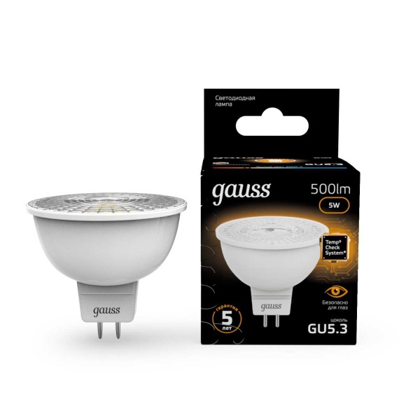 Лампа светодиодная Gauss GU5.3 5W 3000K матовая 101505105
