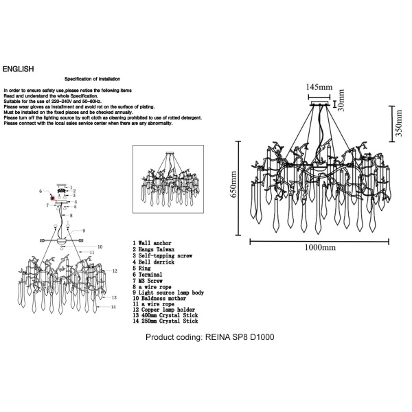 Подвесная люстра Crystal Lux Reina SP8 D1000 Gold Pearl