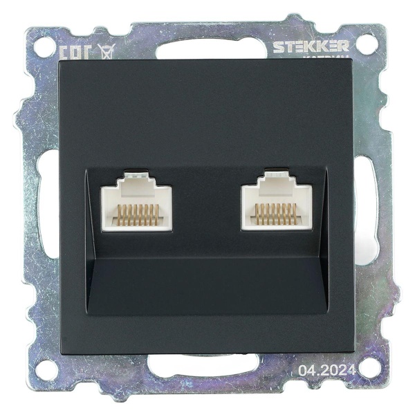 Розетка компьютерная 2-местная RJ-45 (механизм) ,Stekker ,GLS00-7109-05 Катрин, черный 50007