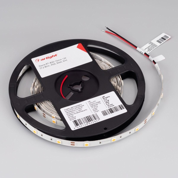 Светодиодная лента Arlight 7,2W/m 30Led/m 5060SMD теплый белый 5M RT-B30-10mm 12V Warm2700 010594(2)