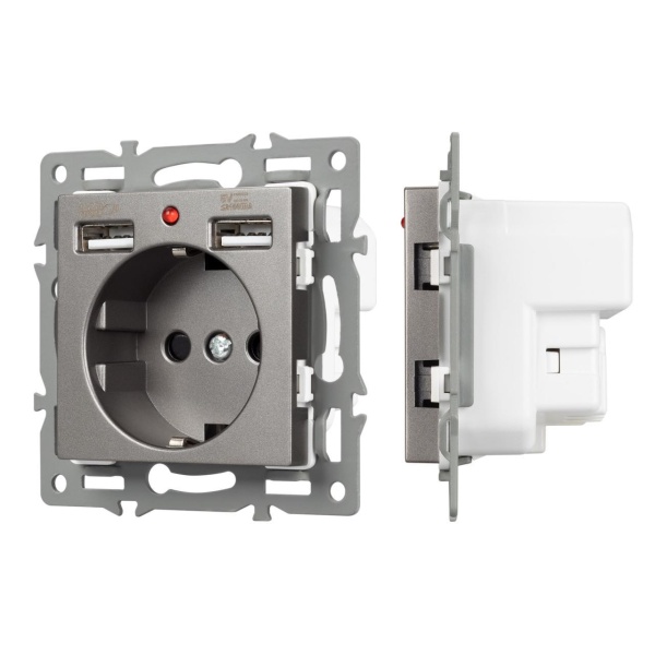 Механизм розетки с USB зарядкой SCT-MUAA-PL-GR (250V, 16A) Arlight 043735