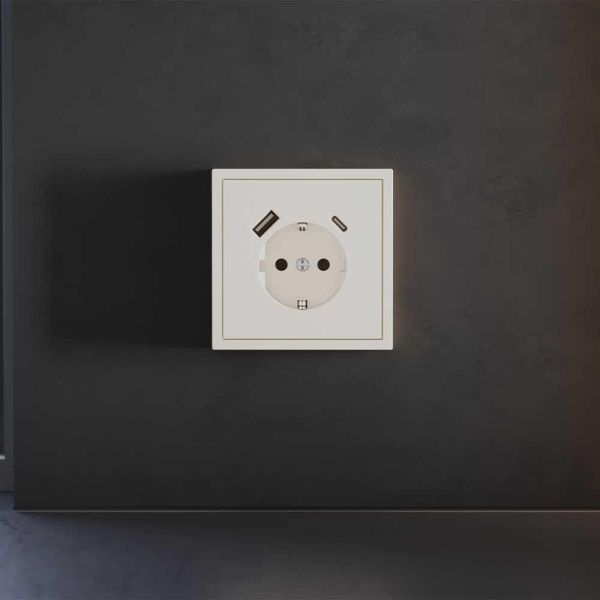Накладка для розетки с заземлением и защитными шторками, с USB A+C, S70 (хлопок) Voltum VLS001013