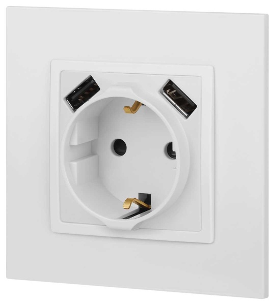Розетка ЭРА Elegance 14-4109-01М 2P+E 16A-250В штор. с 2xUSB 5В-3А белый матовый Б0065773