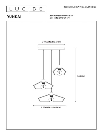 Подвесная люстра Lucide Yunkai 10413/03/72